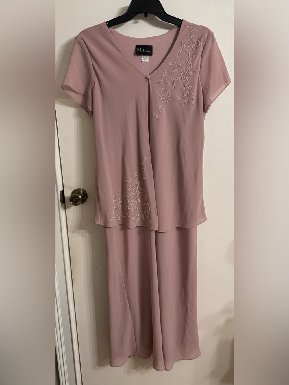 S.L. Fashions Dusty Mauve Embroidered Maxi Dress
